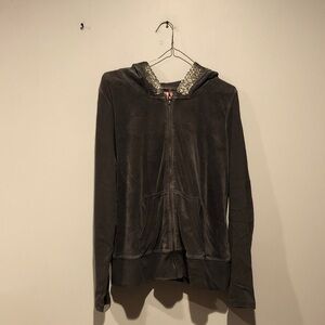 Juicy Couture Dark Grey Faux Velvet Hoodie